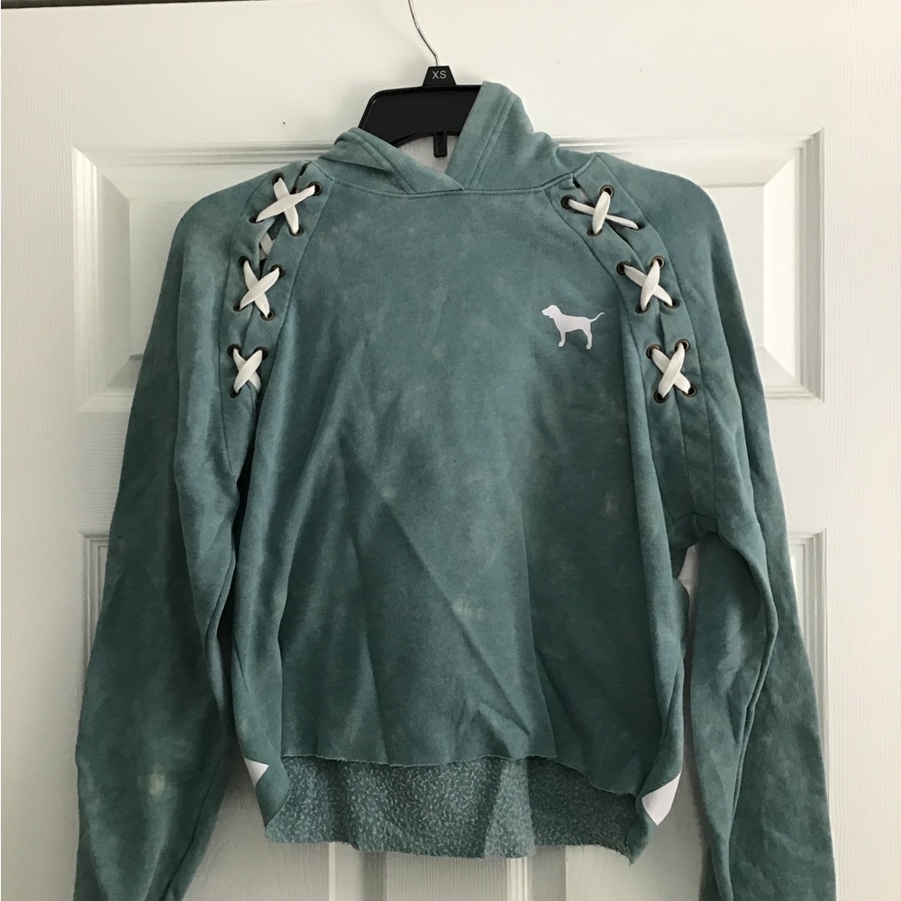 PINK Hoodie Sweatshirt Green with Lace Juniors XS